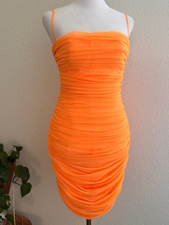 HOUSE of CB Tangerine Ruched Organza Mesh Mini Dress Sz. M - Picture 8 of 15